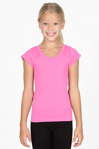 Kids Size Seamless Cap Sleeve Top Neon Pink